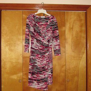 Calvin Klein Striped Long Sleeve V-neck Faux Wrap Dress